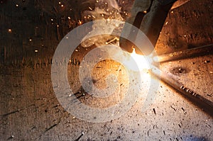 Welder Welding Sparks steel in factory