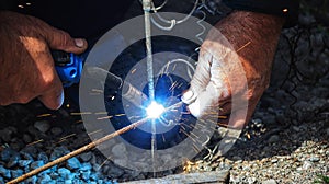 Welder Welding Steel Bars Rebar