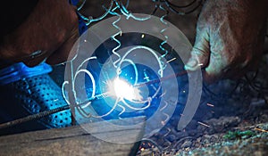 Welder Welding Steel Bars Rebar