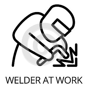 Welder at work icon, outline style