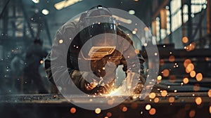Welder at Work in Industrial Setting.AI generated image