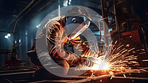 Welder at work welding metal