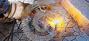 welder at work   welding metal plate