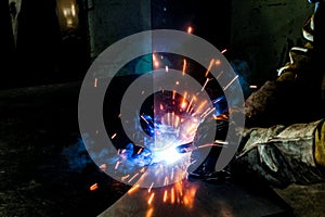 welder work, welding sparks, workshop production