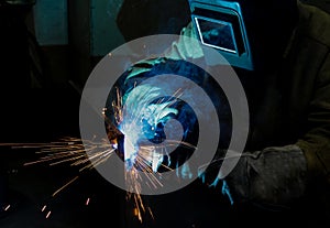 welder work, welding sparks, workshop production