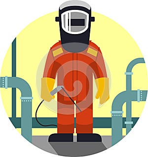 Welder worker in flat style