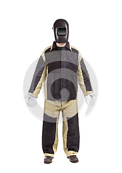 Welder in workwear suit.