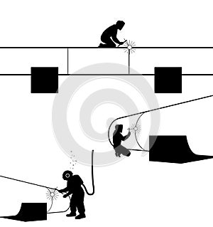 Welders welding pipe