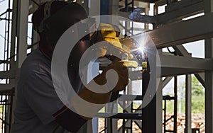 Welders were welding steel structural by arc welding.