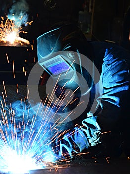 Welders work at the factory