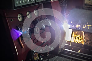 Welding control panel at an industrial factory. Close up