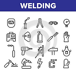 Welding Equipment Linear Icons Vector Set