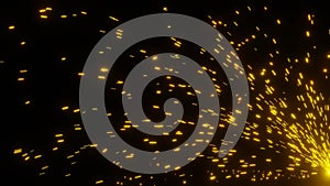 Welding or grinding sparks on black background. 3D render motion graphic