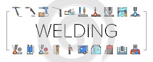 Welding Machine Tool Collection Icons Set Vector .