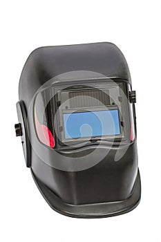 Welding mask closeup, on white, with clipping path