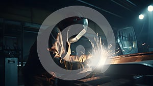 Welding a metal car frame using a welding torch and safet two generative AI