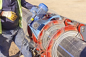 Welding process of polyethylene pipes. The butt welding machines used to weld PE pipes have controls to ensure the welding.