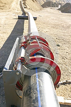 Welding process of polyethylene pipes. The butt welding machines used to weld PE pipes have controls to ensure the welding.