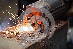 welding slag and spatter on freshly welded joint