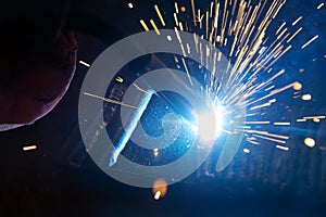 The welding spark light in close-up scene