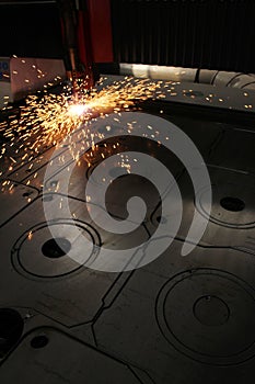 Welding with sparks in the factory.