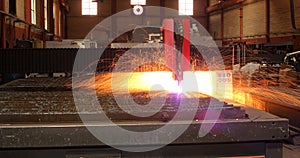 Welding with sparks in the factory.