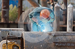 Welding steel and sparks