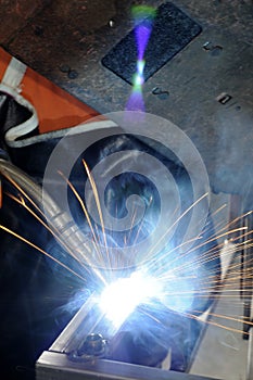 Welding steel and sparks