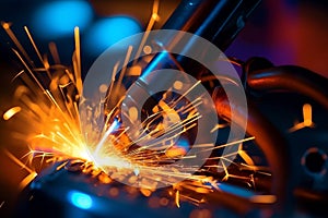 welding steel. welder, many sparks, Generative AI