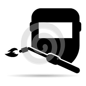 Welding technology icon shadow, metal tool equipment symbol, safe weld vector illustration
