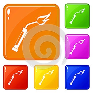 Welding torch icons set vector color
