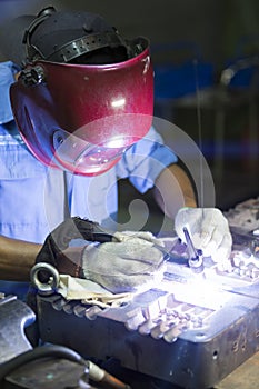 Welding work by TIG welding