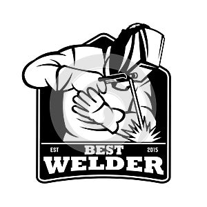 Welding worker vector illustration in vintage style logo design