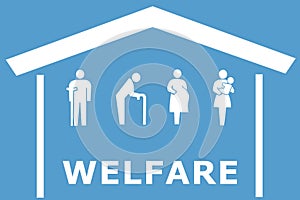 Welfare concept on blue background