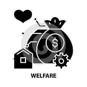 welfare icon, black vector sign with editable strokes, concept illustration