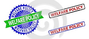 WELFARE POLICY Rosette and Rectangle Bicolor Stamps with Grunge Surfaces