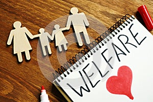 Welfare sign in the note and figurines of family