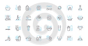 Well-being linear icons set. Health, Happiness, Balance, Wellness, Contentment, Serenity, Peace line vector and concept