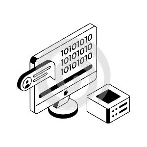 Well crafted isometric icon visualizing binary coding logic