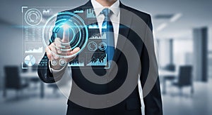 Businessman Interacting with Futuristic Digital Interface
