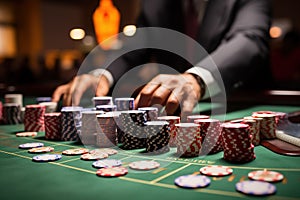 A gambler in a casino with playing chips.