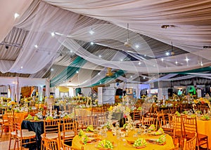 Well dressed hall with fantastic colorful table concept photo