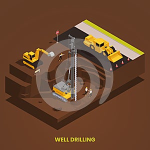 Well Drilling Isometric Composition