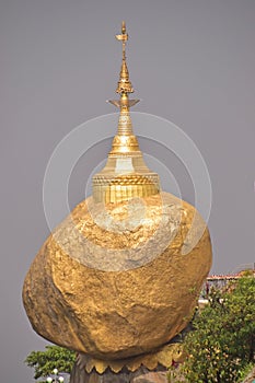 Well known Golden Rock which is a Buddhist pilgrimage site in Mon State, Burma