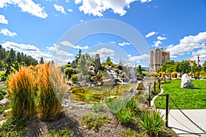 Well landscaped pond at a resort in Coeur d`Alene Idaho