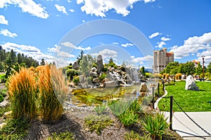 Well landscaped pond at a resort in Coeur d`Alene Idaho photo
