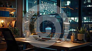 Modern Programmer s Night Workspace Computer Desk Setup Coding Data Analysis AI generated.