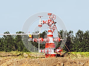 Well for oil and gas production. Oil well wellhead . Oil production