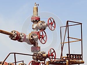 Well for oil and gas production. Oil well wellhead . Oil production