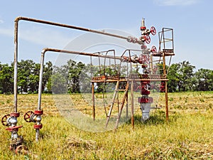 Well for oil and gas production. Oil well wellhead . Oil production